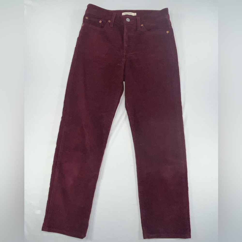 Levi's Premium Wedgie Straight Corduroy Pants Burgundy Wine High Rise Size 27